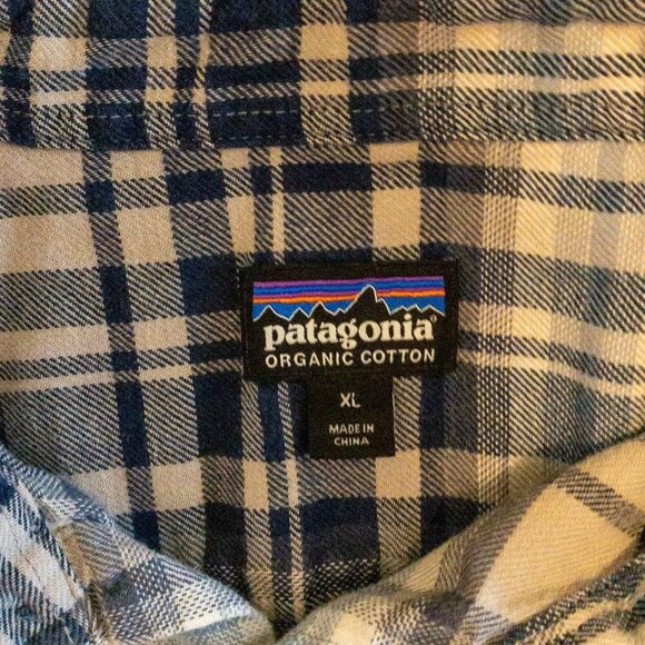 PATAGONIA ORGANIC COTTON MENS PLAID SHIRT BUTTON DOWN BLUE GRAY SIZE XL - Picture 4 of 6